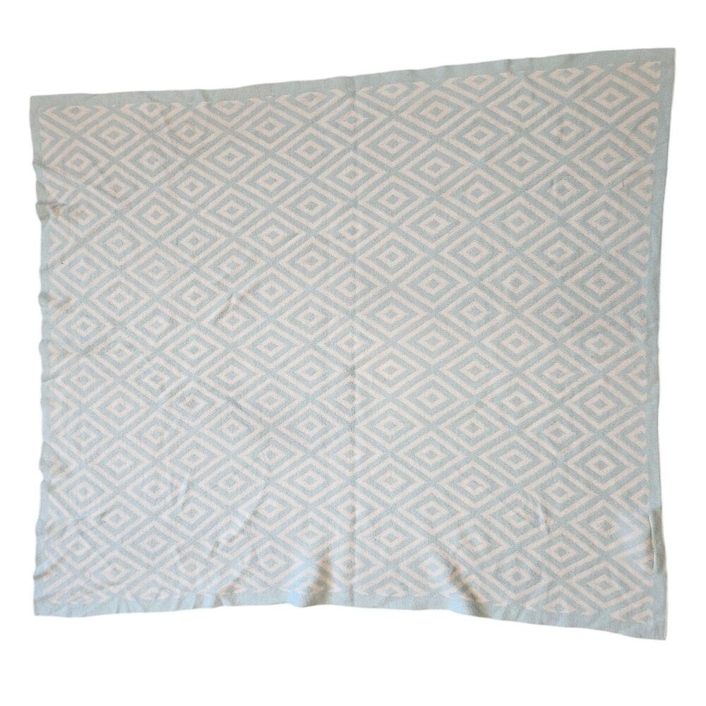 Lambs & Ivy Blue Cream Diamond Print Acrylic Baby Blanket Geometric Minimalist